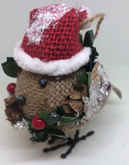 Burlap Bird with Hat Ornament.